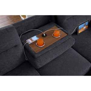 English Elm Chenille Reversible Sectional Sofa with Ottoman — Plush Tufted Chenille, Eucalyptus Frame Comfort Retreat Dark Gray B016S00043