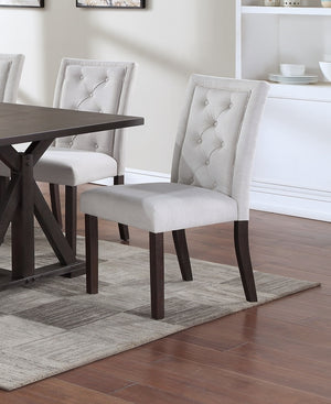 English Elm Modern Bone White Fabric Tufted 2pc Side Chairs Set — Rustic Espresso Legs, Upholstered Comfort, Solid Wood Finish B011P203552