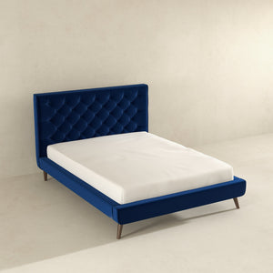 English Elm Ashcroft Furniture - Dillon Elegant Blue Velvet Platform Bed - Mid-Century Modern Design With No-Box-Spring Required B183S00080