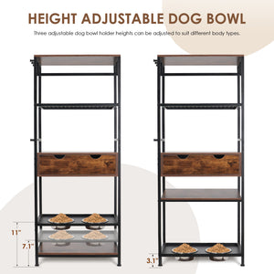 English Elm dog Feeding Station with 3 Adjustable Heights, Stainless Bowls, Spacious Storage Shelves & Drawer – Black Vintage W1687138476