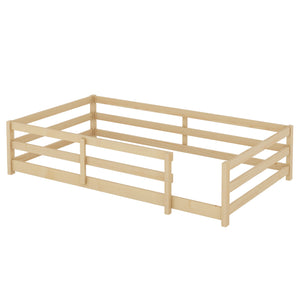 English Elm Twin Pine Montessori Floor Bed for Kids with Safety Fence, Low Profile Twin Frame, Natural Finish W1820P331919