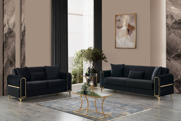 English Elm Melody Modern Velvet Sleeper Sofa & Loveseat Set - Stylish, Functional, Gold Accents, Storage Solution B009S01523