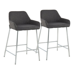 English Elm Daniella Modern Counter Stool Set Of 2 - Charcoal Upholstered Seat With Chrome Frame For Style & Comfort B202S00048