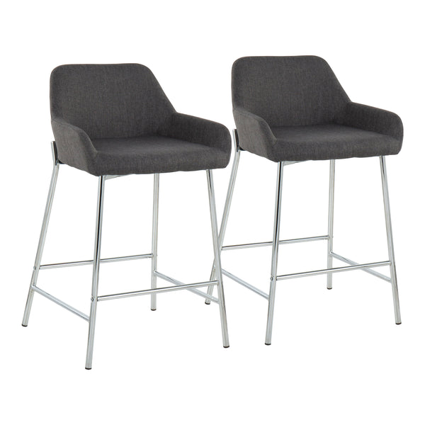 English Elm Daniella Modern Counter Stool Set Of 2 - Charcoal Upholstered Seat With Chrome Frame For Style & Comfort B202S00048