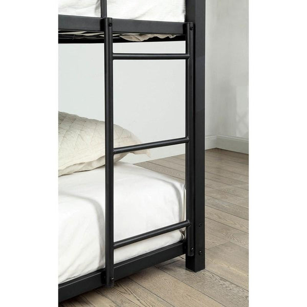 English Elm Full Triple Decker Bed with Two Ladders, Metal Guard Rails & Sturdy Full Metal Frame in Sand Black Finish B2741S00346