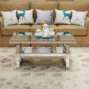 English Elm Modern Mirrored Square Coffee Table Silver Acrylic MDF Tempered Glass 2-Storage Elegant Chic Design W3836P370286