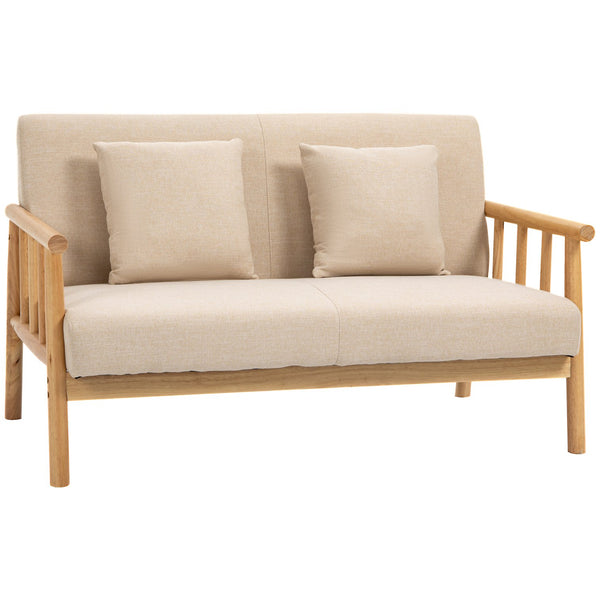 English Elm HOMCOM 48" Two-Seater Loveseat Sofa for Small Spaces — Linen-Feel Upholstery, Wood Legs, Beige W2225P217482