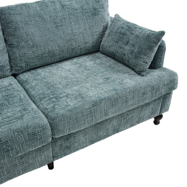 English Elm Modern chenille 2-seater sofa with LED, USB charging, storage pocket, solid wood legs, durable comfort Lake Blue W395P318545