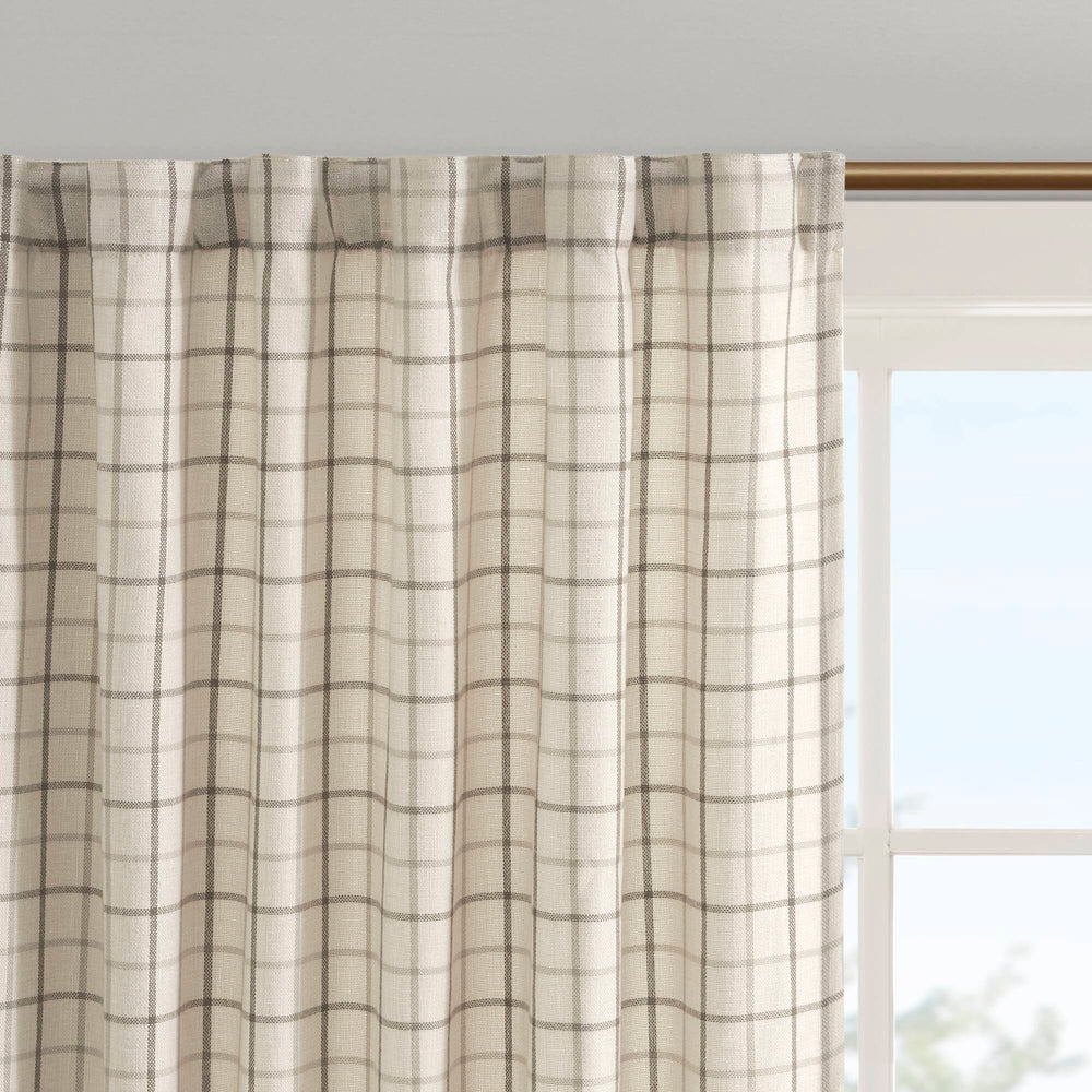 JLA Home Madison Park - Plaid Yarn-Dyed Grey Curtain Panel with Fleece Backing for Cozy Insulation and Rustic Farmhouse Style Natural MP40-6764