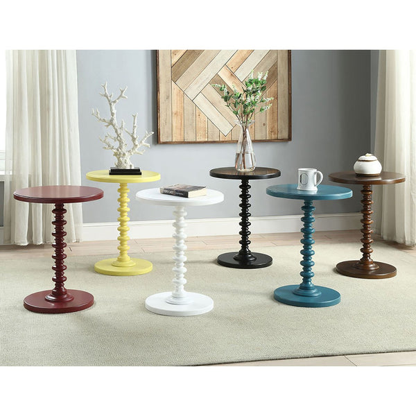 English Elm White Round Wooden Side Table with Turned Pedestal, Space-Saving 22.5" Height for Small Rooms B062P189131