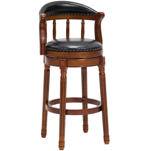 English Elm Seat 29.5" Cow-Top Leather Bar Stool With 360° Swivel, Contoured Back & Durable Wood Frame, Black W2195P331494-GIGA