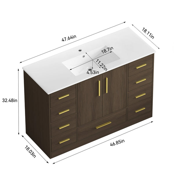 English Elm 48"dark Espresso Bathroom Vanity with 9 Drawers and Soft Close Cabinet Doors Dark Brown W3133S00024