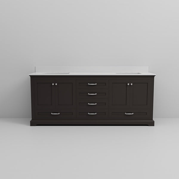 English Elm Espresso 80 in Double Bath Vanity with White Quartz Top, Solid Wood, Soft-Close Drawers, Storage B2731P258286