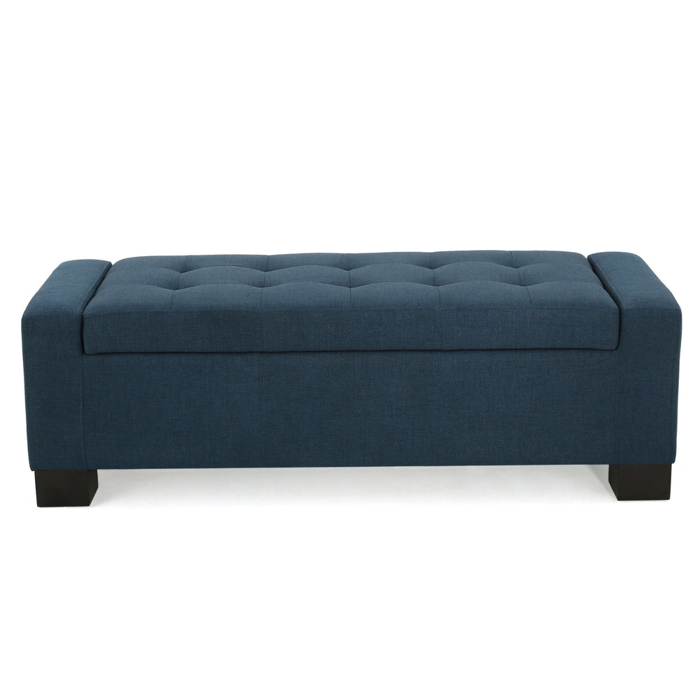 English Elm Christopher Knight Home® - GUERNSEY Ottoman Bench with Tufted Waffle Stitch Fabric, Hidden Storage & Birch Legs for Living Room Navy Blue 67220.00F
