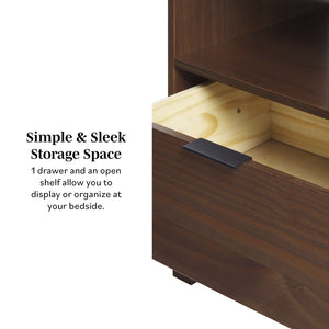 English Elm Walker Edison - Modern Solid Wood Nightstand with Curved Top and Drawer, Minimalist Pine Design for Bedroom Storage and Side Table Brown 26.5 L x 19 W x 6 H B185P168921