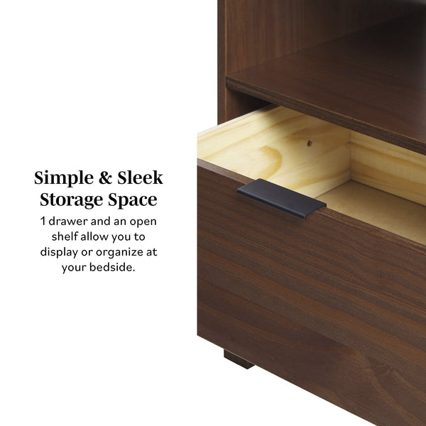 English Elm Walker Edison - Modern Solid Wood Nightstand with Curved Top and Drawer, Minimalist Pine Design for Bedroom Storage and Side Table Brown 26.5 L x 19 W x 6 H B185P168921