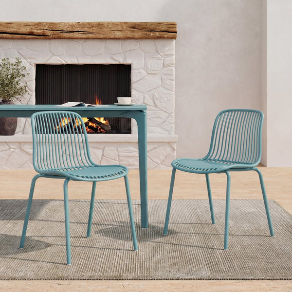 English Elm Eldred Outdoor Stackable Dining Chairs Set of 2 Uv Resistant Patio Seating Sky Blue N776P390471B