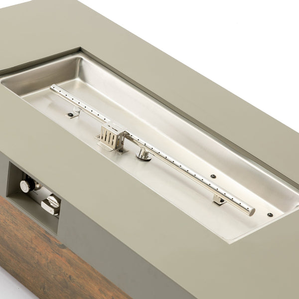 English Elm 48_inch Iron Fire Pit Table with Wood Grain Gray - Modern Outdoor Propane Table, Stainless Burner, Seats 5-6 W3131P277179