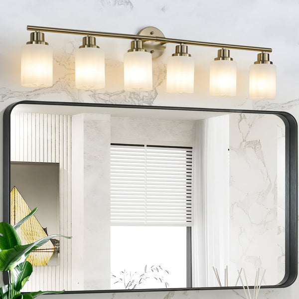 English Elm 39" Modern 6-Light Vanity Wall Sconce - Elegant Golden Finish & Frosted Glass For Stylish Lighting W2312P374815