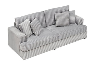 English Elm 79.3 Inch Gray Corduroy Three Seat Sofa with Toss Pillows for Modern Living Rooms W1658P200002