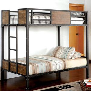 English Elm Black Twin Bunk Bed with Built-In Desk and Shelves, Heavy-Duty Metal Frame, Safe Guard Rails Black 76 L x 44 W x 6 H B2741P353068