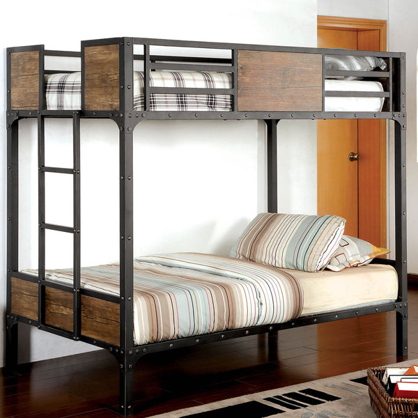 English Elm Black Twin Bunk Bed with Built-In Desk and Shelves, Heavy-Duty Metal Frame, Safe Guard Rails Black 76 L x 44 W x 6 H B2741P353068