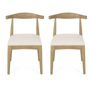 English Elm Christopher Knight Home® - DINING Chair Set of 2 Mid-Century Upholstered Rubberwood Dining Chairs with Tapered Legs and Open Backrest Beige N771P266173M