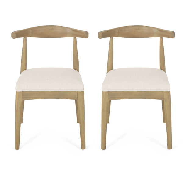 English Elm Christopher Knight Home® - DINING Chair Set of 2 Mid-Century Upholstered Rubberwood Dining Chairs with Tapered Legs and Open Backrest Beige N771P266173M