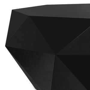 English Elm Zayn Solid Acacia Faceted Drum Coffee Table Sculptural Wood Grain Living Room Accent Black B136P429103