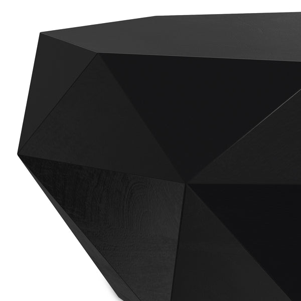 English Elm Zayn Solid Acacia Faceted Drum Coffee Table Sculptural Wood Grain Living Room Accent Black B136P429103