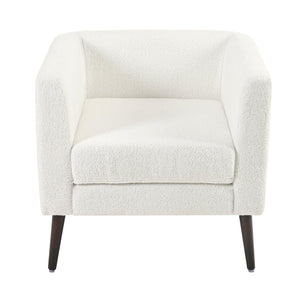 English Elm Modern Teddy Fabric Accent Chair - Plush Chenille Upholstered Armchair with Pillow, Wood Legs, Ergonomic Comfort for Living Room, Bedroom (White) W1028P236496