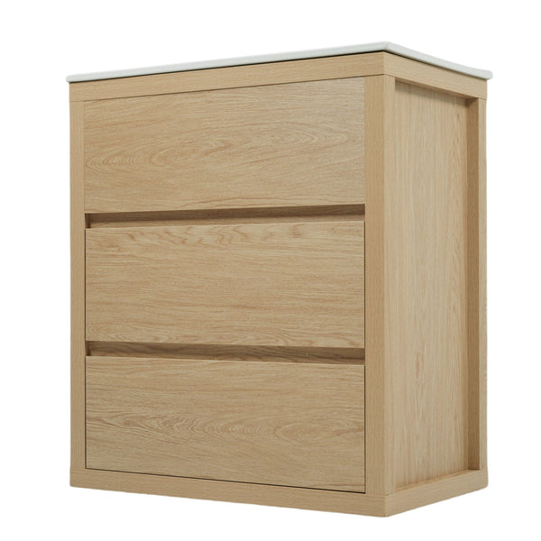 English Elm Christopher Knight Home® - 60" Double Sinks Bathroom Vanity Set with Two Ceramic Basins, Soft-Close Drawers, Sleek Handle-Free Design Natural Wood N817P280550N