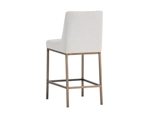 Sunpan Leighland Classic Barstool with Antique Brass Frame and Diamond-Stitched Faux Leather Upholstery Light Grey