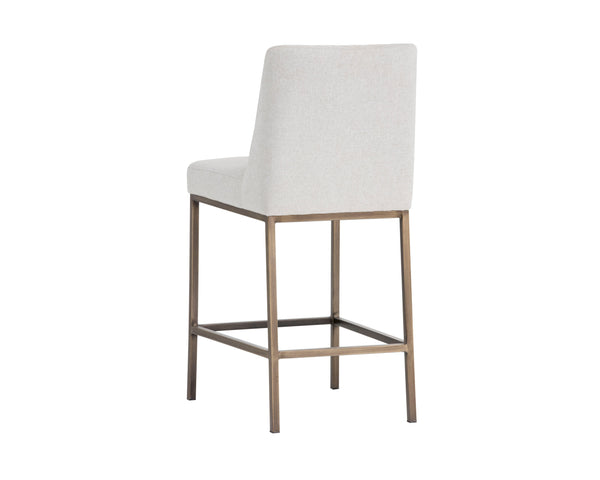 Sunpan Leighland Classic Barstool with Antique Brass Frame and Diamond-Stitched Faux Leather Upholstery Light Grey