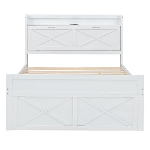 English Elm Full Full Size Wooden Bed with Storage Headboard, Built-In Outlets, Trundle & 3 Drawers for Space-Saving Bedrooms White 80.51 L x 17.12 W x 4.57 H N733S172712K