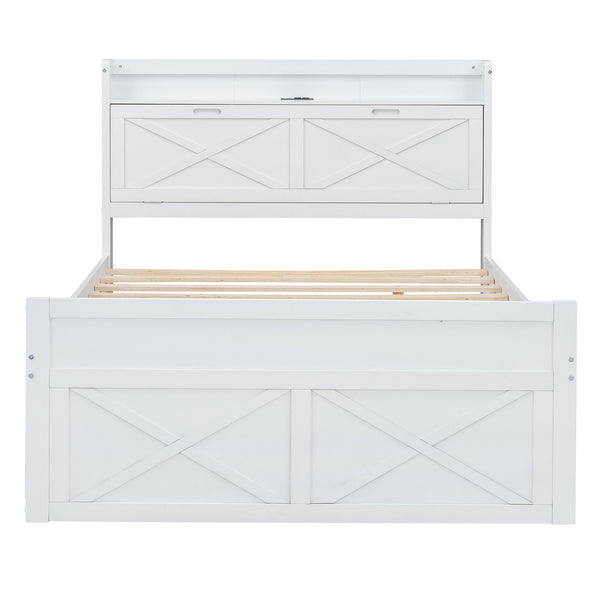 English Elm Full Full Size Wooden Bed with Storage Headboard, Built-In Outlets, Trundle & 3 Drawers for Space-Saving Bedrooms White 80.51 L x 17.12 W x 4.57 H N733S172712K