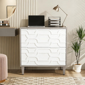 English Elm 2-drawer File Cabinet with Reinforced Top White Grey Modern Home Office Storage T3971P451241