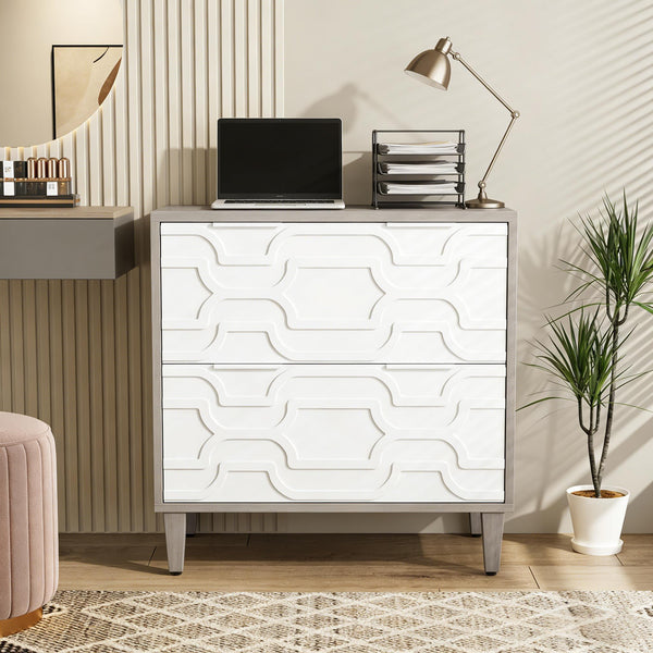 English Elm 2-drawer File Cabinet with Reinforced Top White Grey Modern Home Office Storage T3971P451241