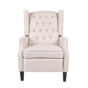 English Elm Christopher Knight Home® - Pushback Mid Century Wingback Recliner Chair with Rivet Trim, Upholstered Fabric Accent Seat for Living Room Beige 63486.00LBGETW