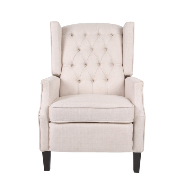 English Elm Christopher Knight Home® - Pushback Mid Century Wingback Recliner Chair with Rivet Trim, Upholstered Fabric Accent Seat for Living Room Beige 63486.00LBGETW