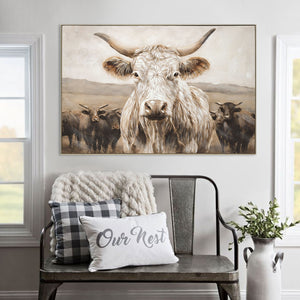 English Elm White White Highland Cow Canvas Wall Art - Framed Solid Wood Minimalist Farmhouse Print for Living Room Bedroom Décor Gift W3374P322232