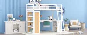 English Elm Twin Loft Bed with Built-in Desk Shelves and Drawer White Pine Study Zone LT100225AAK-1