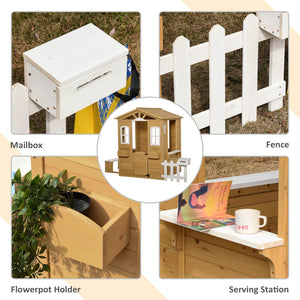 English Elm Outsunny Kids Wooden Backyard Cottage Playhouse with Mailbox Bench and Windows W2225P217338