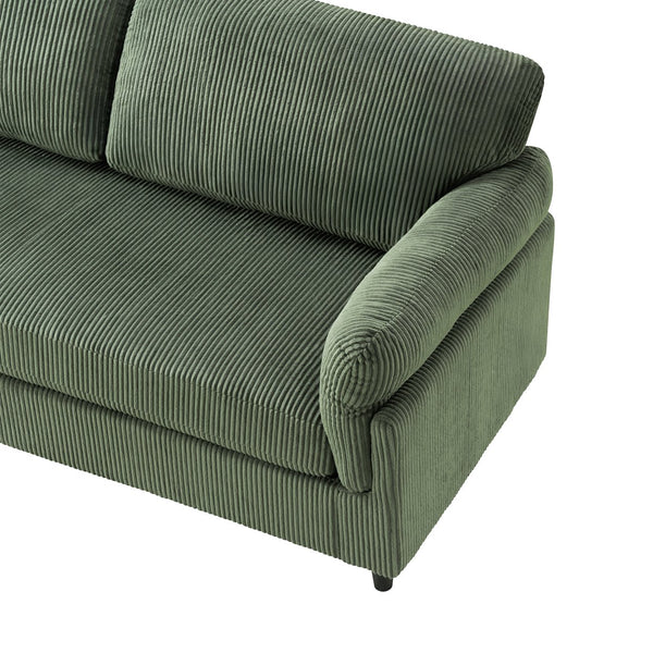 English Elm 82.6" Corduroy Mid-century Loveseat Ribbed Fabric Sofa Solid Wood Tapered Legs 2 Seater Green W5515P488387