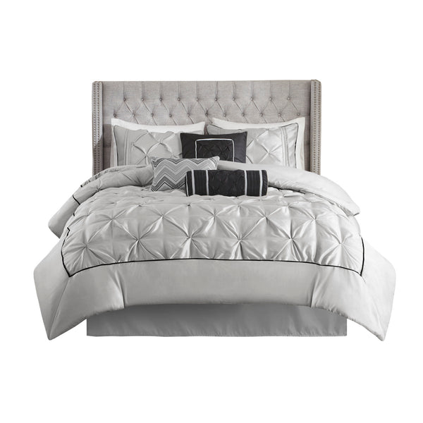 English Elm 7 Tufted Laurel Comforter Set King with Pleated Texture, Luxe Polyoni Fabric, Plush Pillows & Skirt Grey 18.5 L x 12.99 W x 12.6 H B03596788