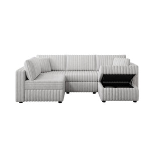 English Elm 106.3" Soft U-Shaped 4-Person Sofa With Ottoman – Modern Comfort, Storage & Style For Any Room W1767S00012