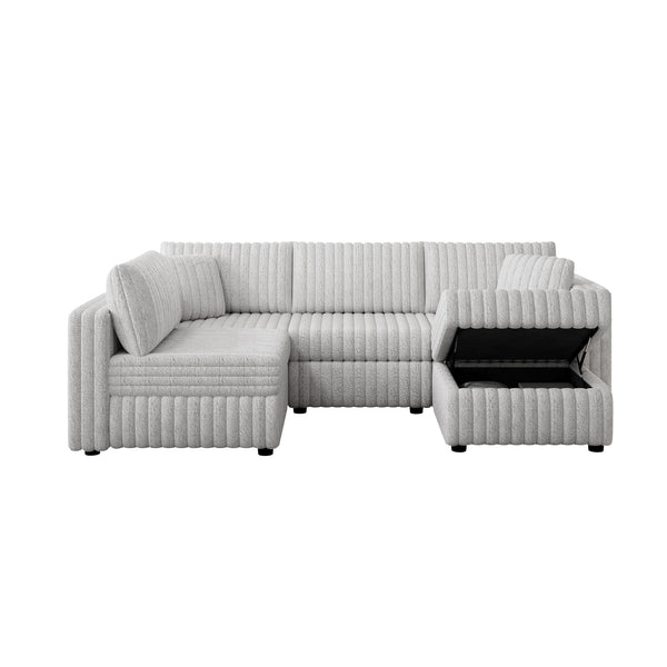 English Elm 106.3" Soft U-Shaped 4-Person Sofa With Ottoman – Modern Comfort, Storage & Style For Any Room W1767S00012