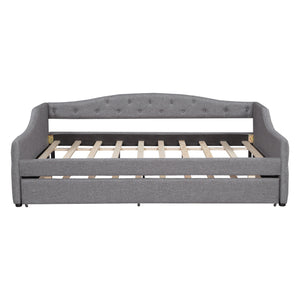 English Elm Upholstered Full XL Daybed with LED Belt and Trundle, Linen Backrest, Modern Silhouette, 450lb Capacity Gray DL002059AAE