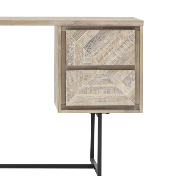 English Elm Yaluna 2 Drawer Desk Natural Acacia Wood with Geometric Inlay, Durable Hardwood, Ample Storage, 58” B2736P354391