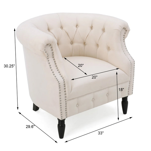 English Elm Christopher Knight Home® - Akira Tufted Club Chair Beige Fabric with Studded Arms, High Back Comfort, Elegant Throne Appeal 59259.00FBEI